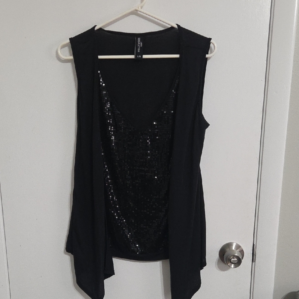 Elegant Black Sequin Sleeveless Blouse
